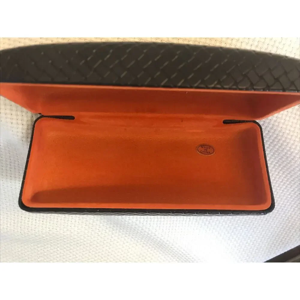 Cole Haan Brown Herringbone Leatherette -Orange Felt Interior Hard Eyeglass Case